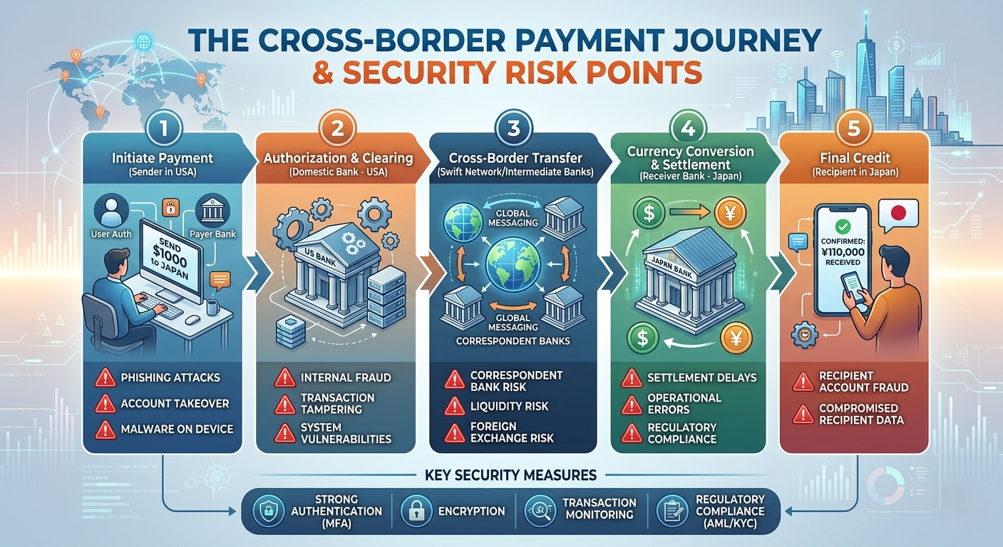 Cross-border payment journey and security risk points