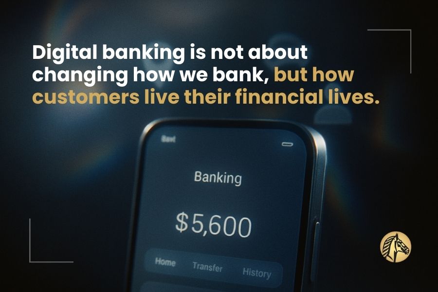 Smartphone displaying a banking app balance screen, symbolizing how digital banking transforms customer financial experiences and everyday money management