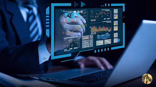 Banking professional managing international trade finance risk assessment on a virtual dashboard. 